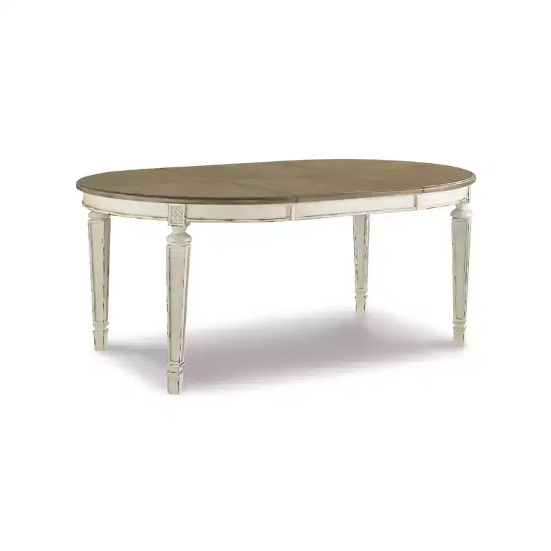 Realyn Oval Extendable Dining Table Chipped - Signature Design by Ashley: Two-Tone Farmhouse Style, Seats 6, Removable Leaf