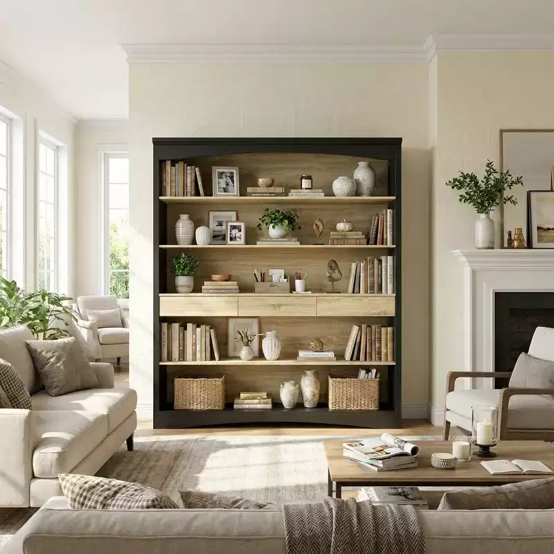 Famapy Vintage Minimalist Display Bookcase with 3-Drawer & 5-Tier Open shelf,Lancaster Heritage Design Bookshelf