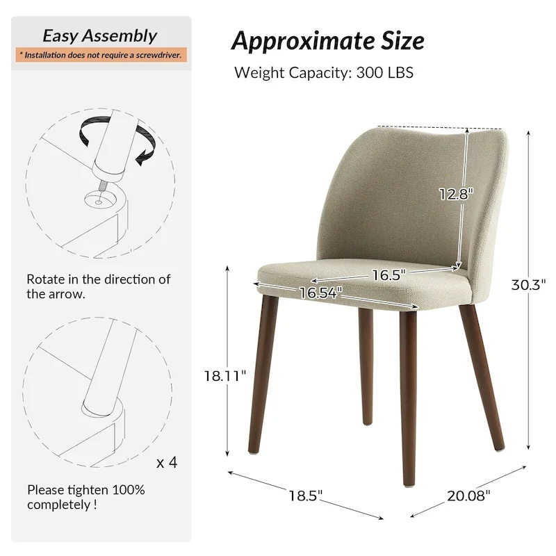Solid Wood Dining Chair Set of 4 with Curved Backrest