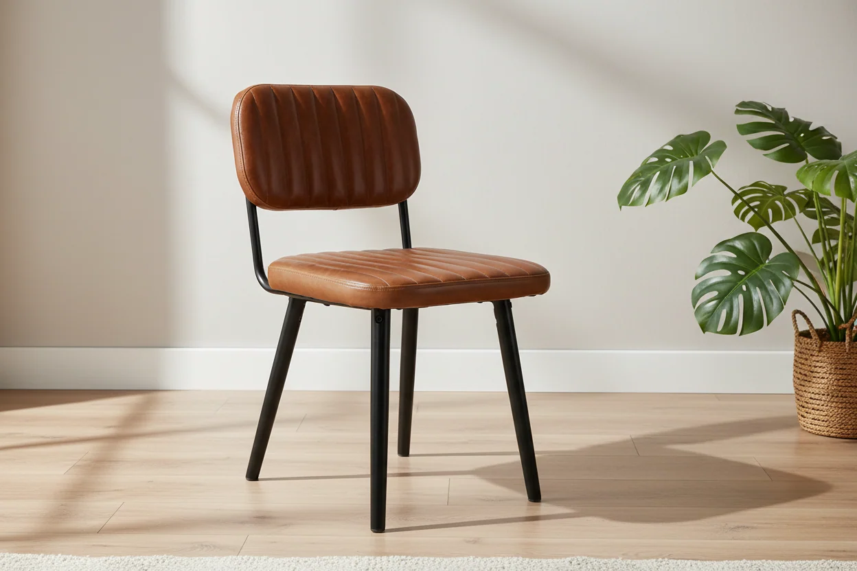Channeled Faux Leather Dining Chair with Steel Frame