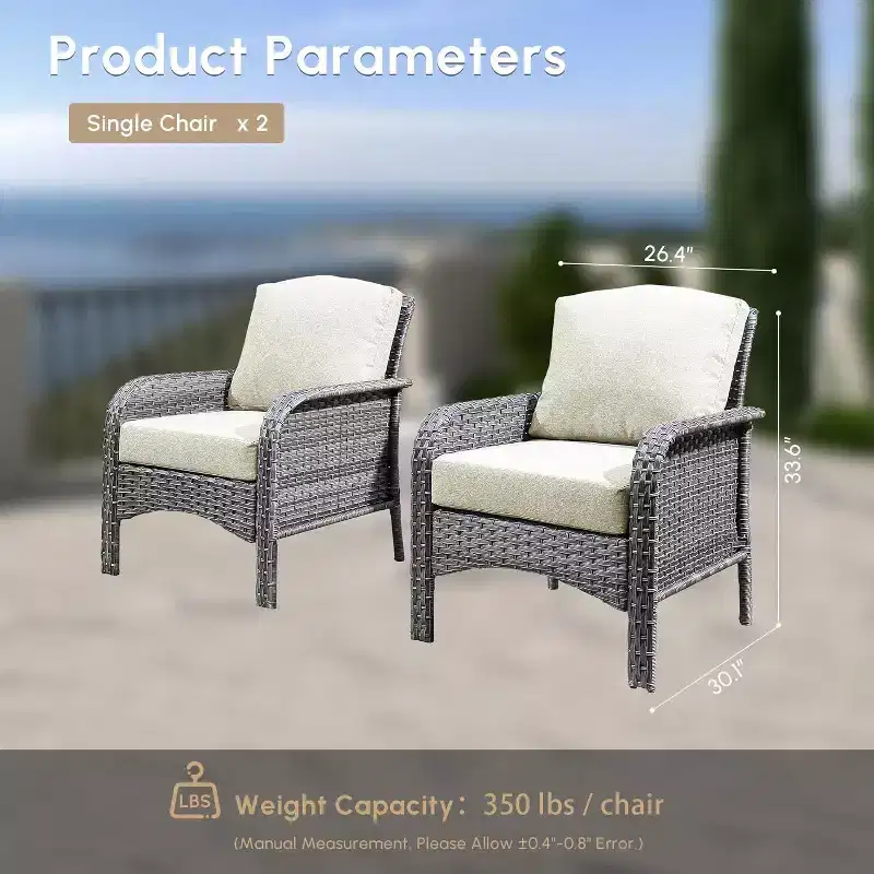 HOMLUX Set of 2 Patio Wicker Chairs Set Outdoor All Weather High Back Rattan Chairs