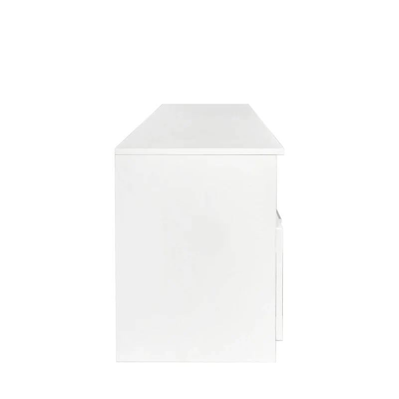 70-Inch TV Stand with Open Shelves and Drawers — White
