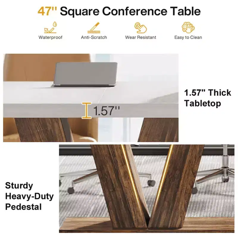 MAYEERTY 47 Inch Farmhouse Dining Table, Wooden Kitchen Dinner Table with Heavy Duty Pedestal Base