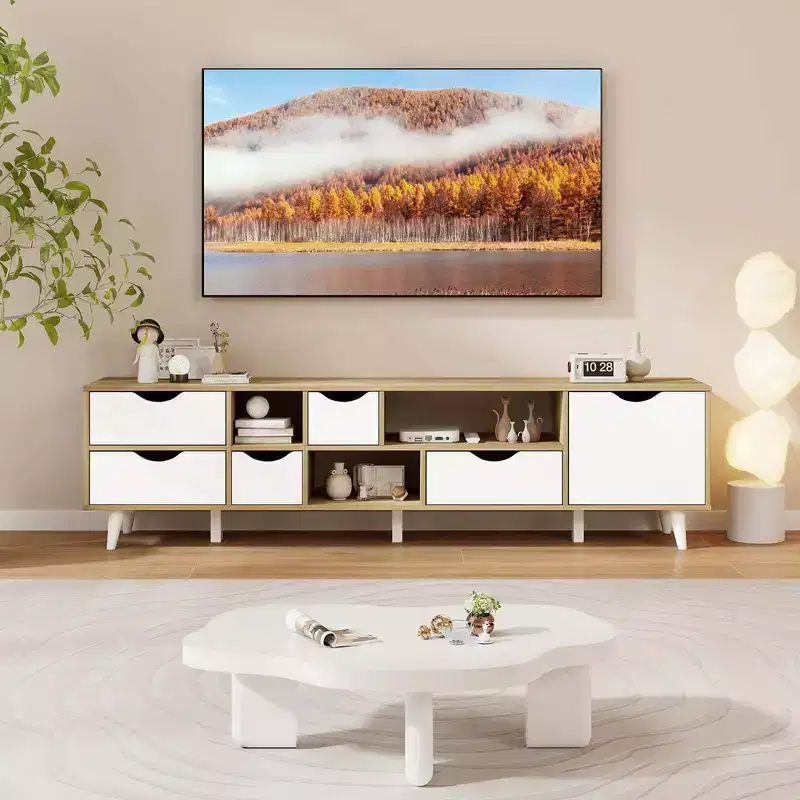 Costway TV Stand for TVs up to 65 with Storage 5 Drawers & 3 Open Shelves for Bedroom