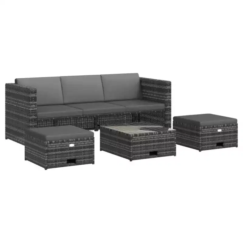 vidaXL 4 Piece Patio Lounge Set with Cushions Poly Rattan Gray