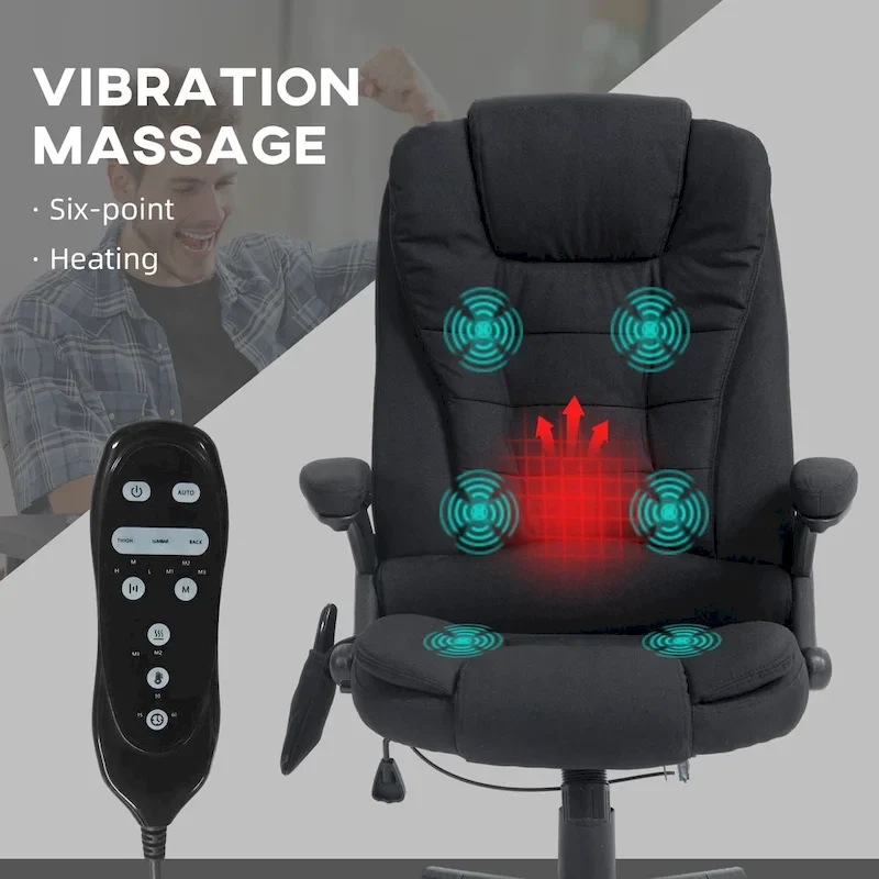 HOMCOM 6 Point Vibrating Massage Office Chair with Heat, Linen High Back Executive Office Chair with Reclining Backrest