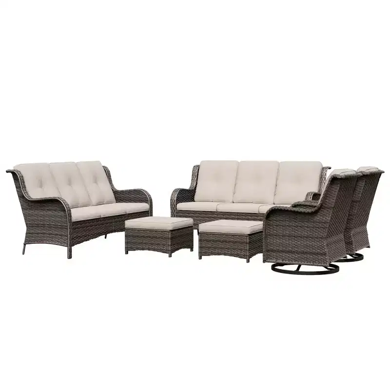 UPTIOT 6-Piece Wicker Patio Conversation Set Rattan Seating Set