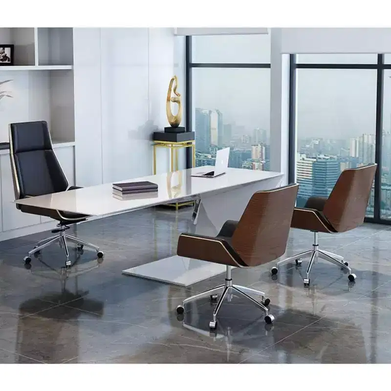 Tree City- High Back Executive Office Chair with Walnut Bent Wood Back and Faux Leather Seat  Swivel & Rolling Base