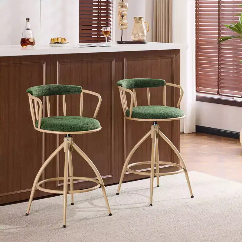 Karl Home 2 Piece Set of Green Swivel Bar Stools with Burlap Seat and Khaki Powder - Coated Iron Legs