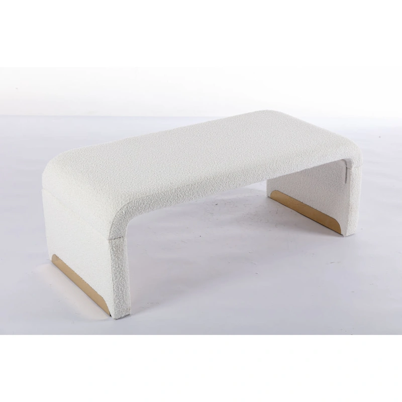 New Boucle Fabric Ottoman Footstool Bedroom Bench Shoe Bench With Gold Metal Legs