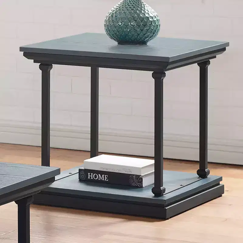 Shelf Base End Table with Open Storage, Square, Blue & Black, 23.63