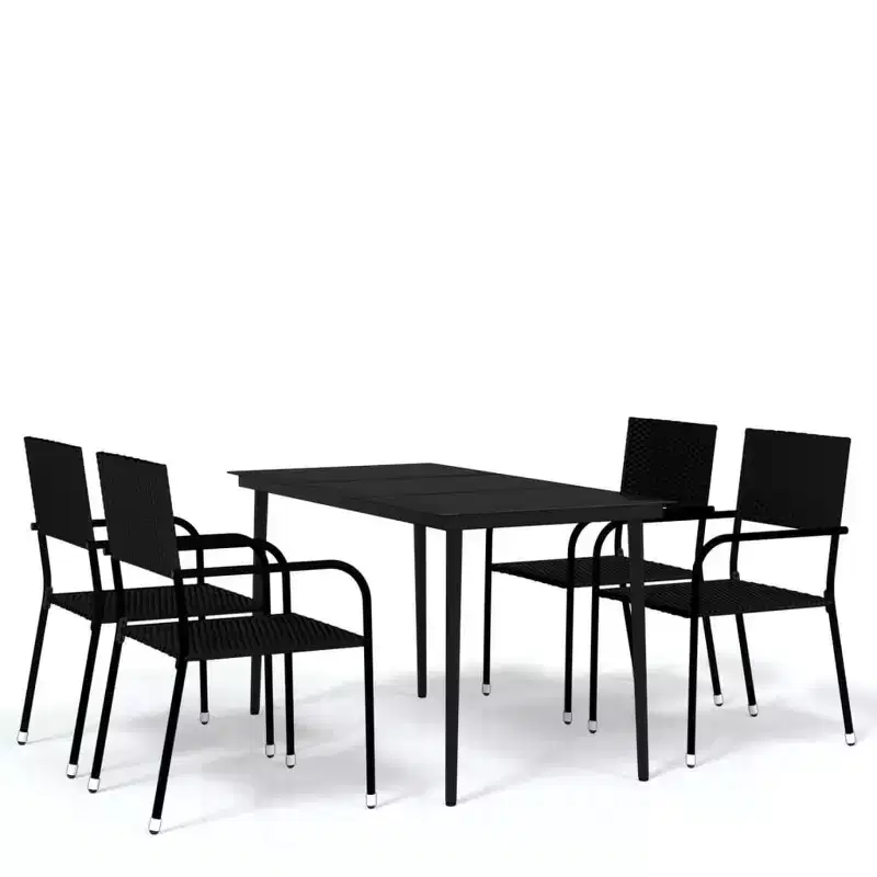 vidaXL Garden Dining Set Black PE Rattan, Powder-Coated Steel, Glass - 55.1 Table Length Black 4-Piece