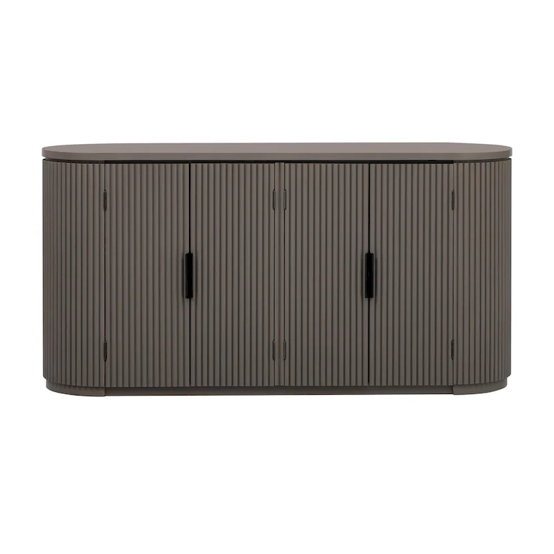 Vertical Striped Door Storage Cabinet with Metal Handles