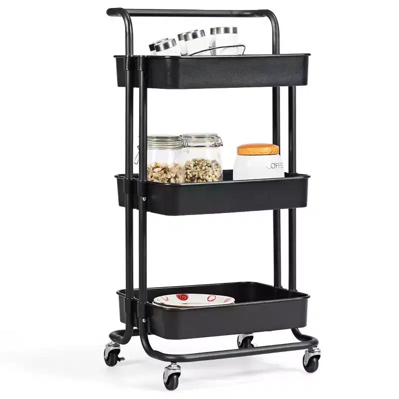 3-Level Rolling Cart Metal Utility Organizer for Craft Art and Storage Purposes White/Black