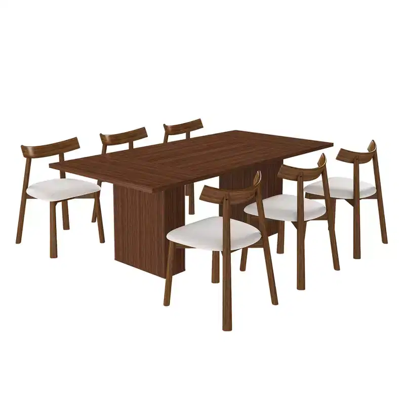 GDFStudio Camden 7 Piece Dining Table Set with Storage Base and Faux Leather Chairs