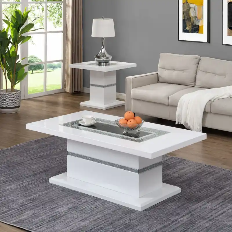 26 Glam End Table - White and Silver with Glitter Accents