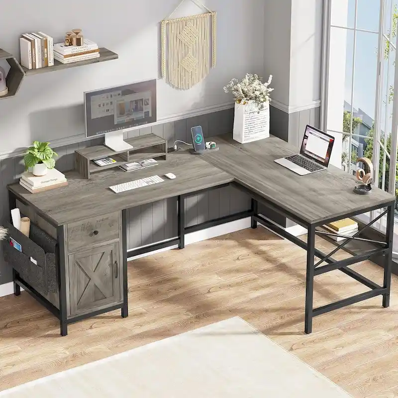 L Shaped Computer Desk Drawer Power Strip Storage Cabinet Storage Bag
