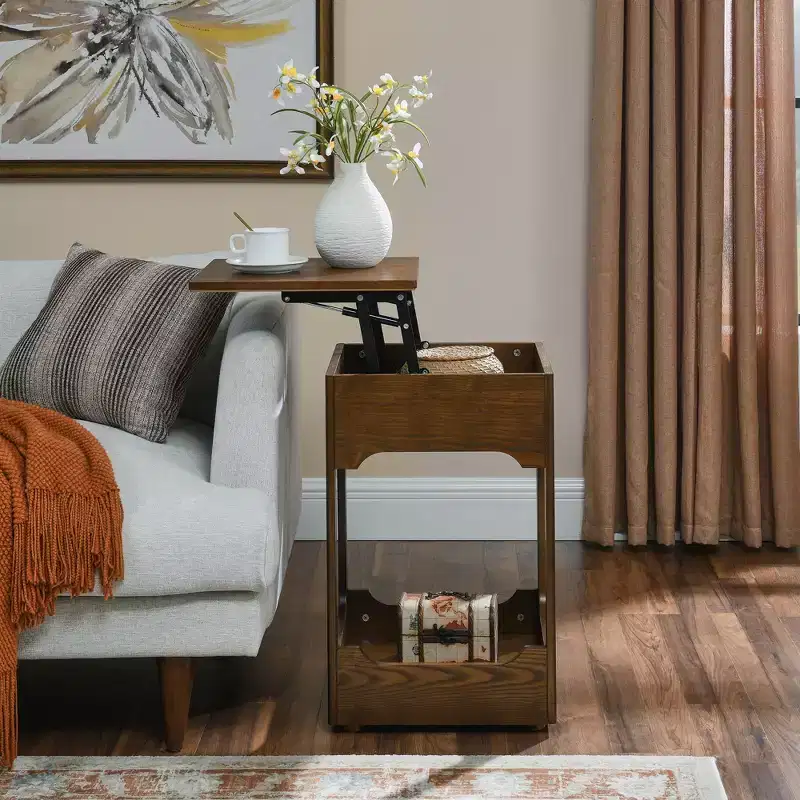 GDFStudio Gorrath Mid-Century Modern Wooden Lift Top Side Table with Storage Shelf