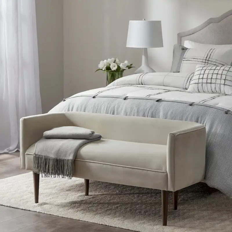 Cream Velvet Accent Bench, Low Back Style, 1-Seat