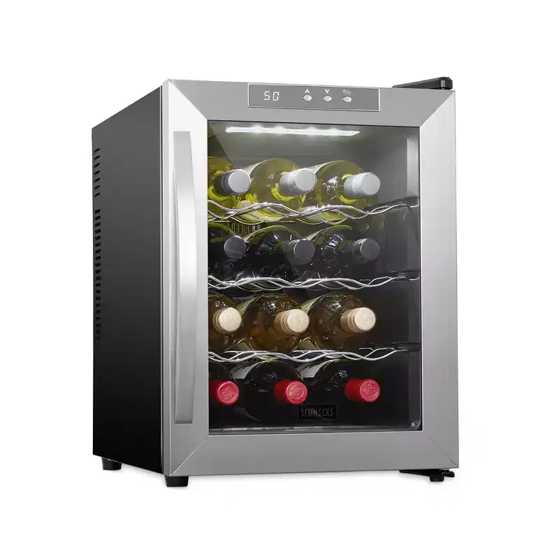 Schmecke 12 Bottle Thermoelectric Wine Cooler, Quiet Freestanding Wine Fridge, Stainless Steel