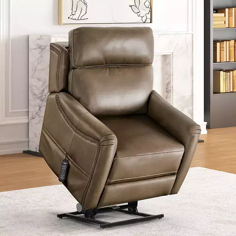 Power Lift Chair Recliner, Leatherette, 3-Zone Heat, 4 Motors, USB Port, Brown