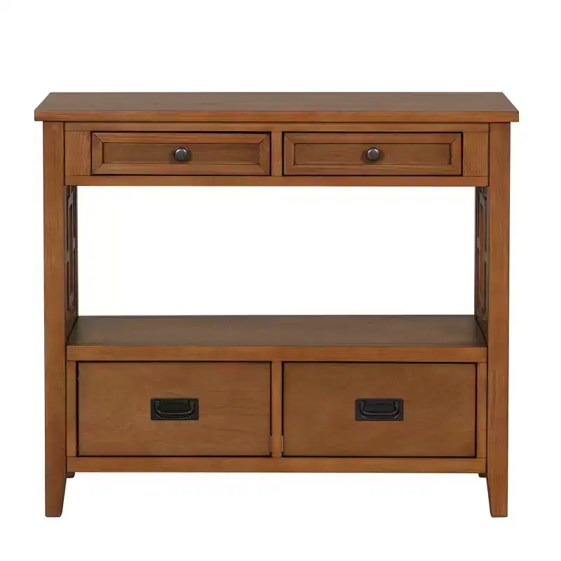 36'' Farmhouse Wood Console Table with 4 Drawers and 1 Storage Shelf for Entryway and Living Room, Brown