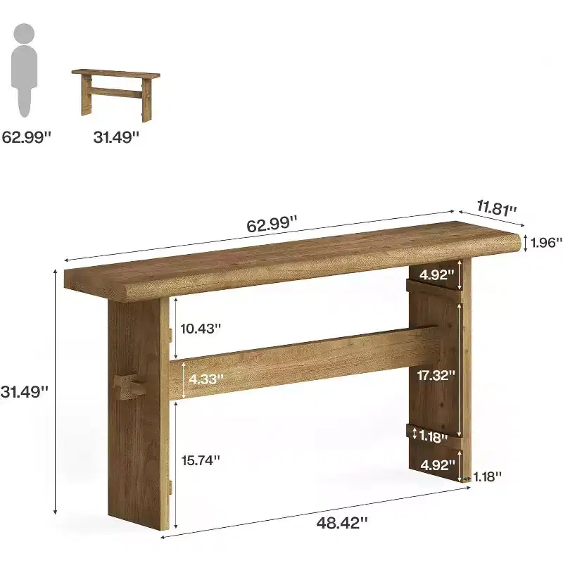 Solid Wood Console Table for Entryway, 63-Inch Long Farmhouse Sofa Table Behind Couch, for Foyer, Hallway, Living Room,Brown