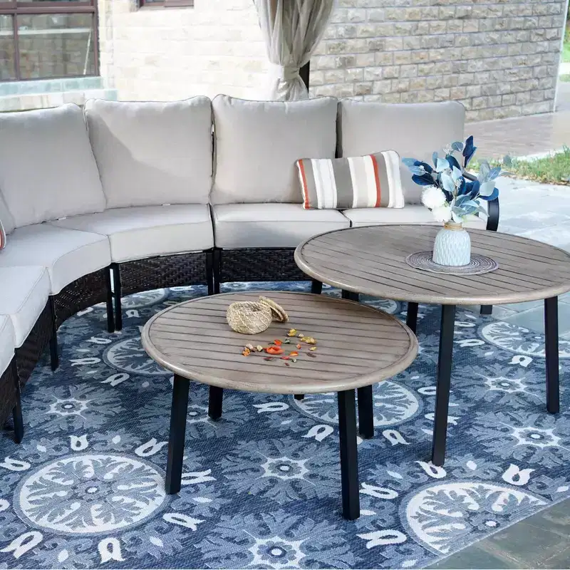 Captiva Designs 8-Seat Half-Moon Curved Outdoor Patio Conversation Set with Coffee Tables