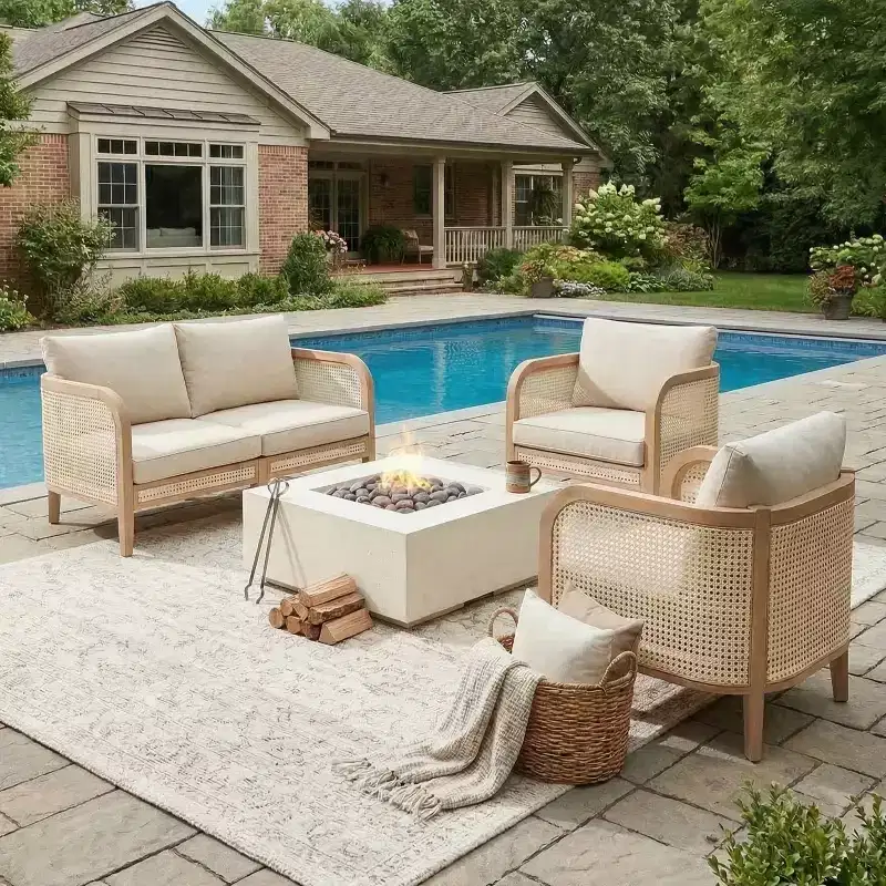 Christopher Knight Home Maciej 3 Piece Outdoor Rustic Acacia Wood and Rattan Seating Set