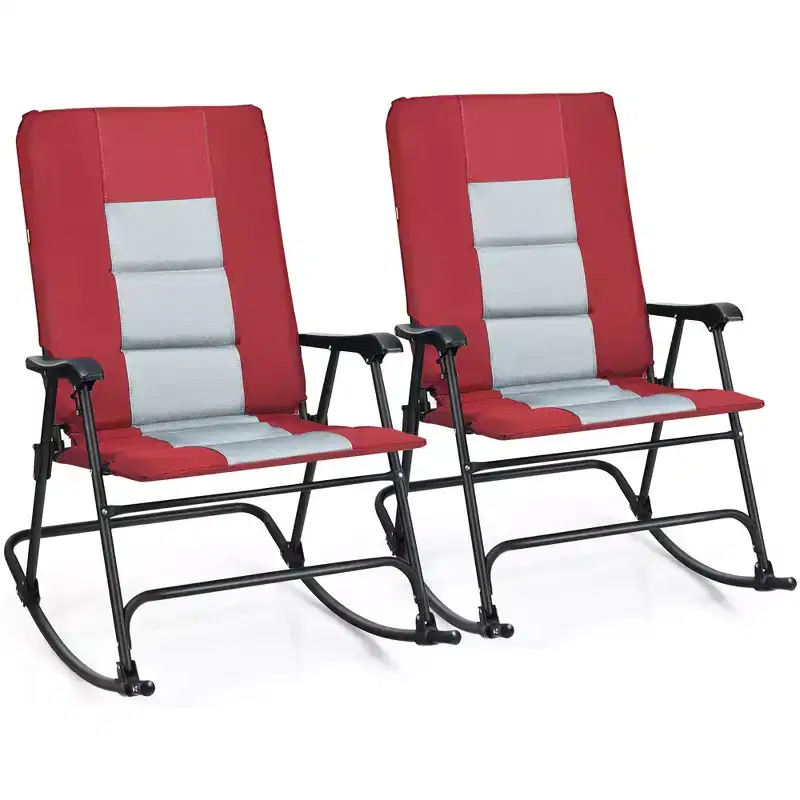 Costway Set of 2 Padded Folding Rocking Chairs Patio Garden Yard Camping Red/Blue