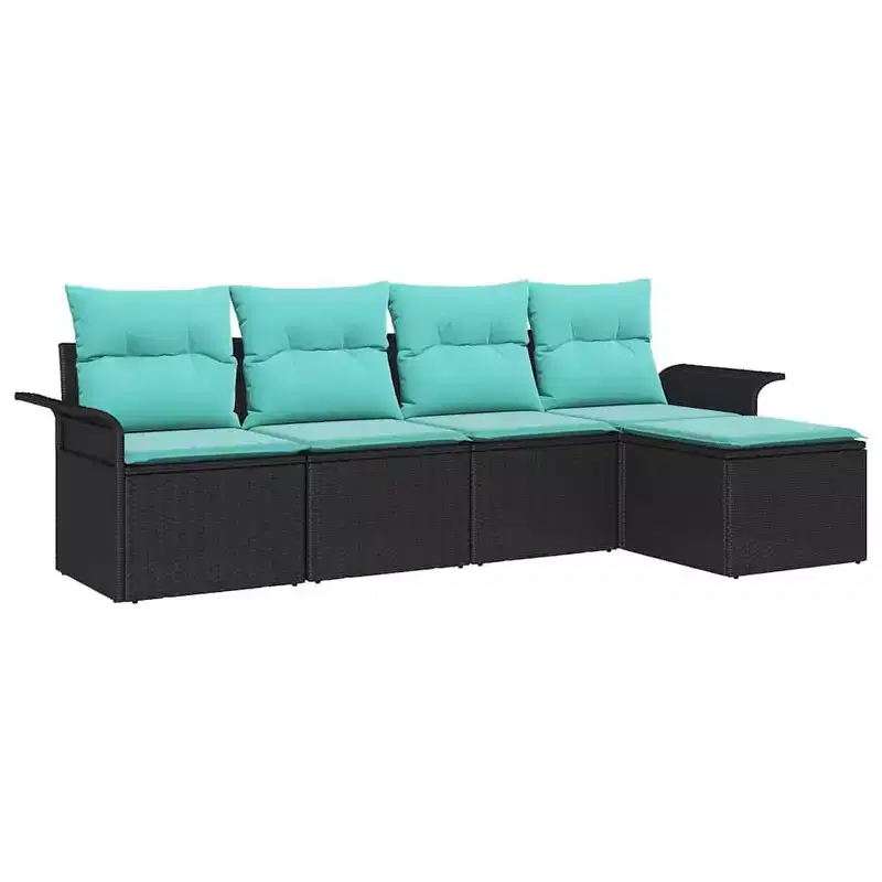 vidaXL Garden Sofa Set with Cushion 5 pcs Black Poly rattan - Black and Turquoise without table