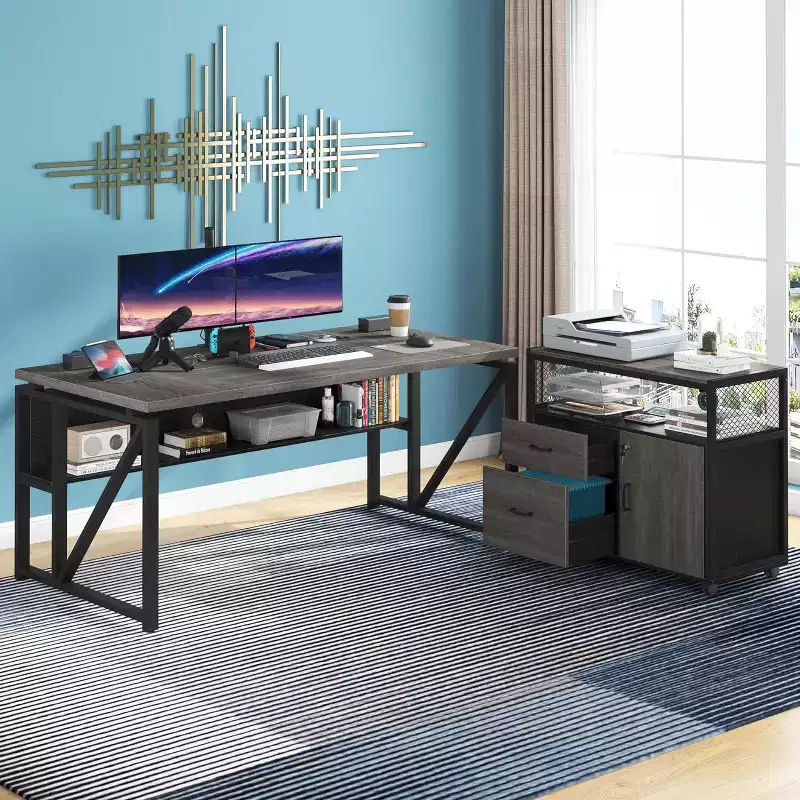 Lantine 63 L Shaped Executive Desk with Drawer Cabinet