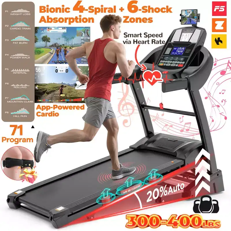 4.5HP Folding Electric Treadmill Clearance  71 Programs, 12 MPH Speed, 300lb Capacity, App & Bluetooth Connectivity, Perfect for Home & Office