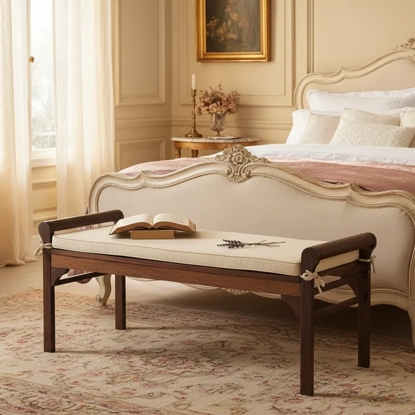 Nelson Rustic Acacia Wood Bench with Cushion