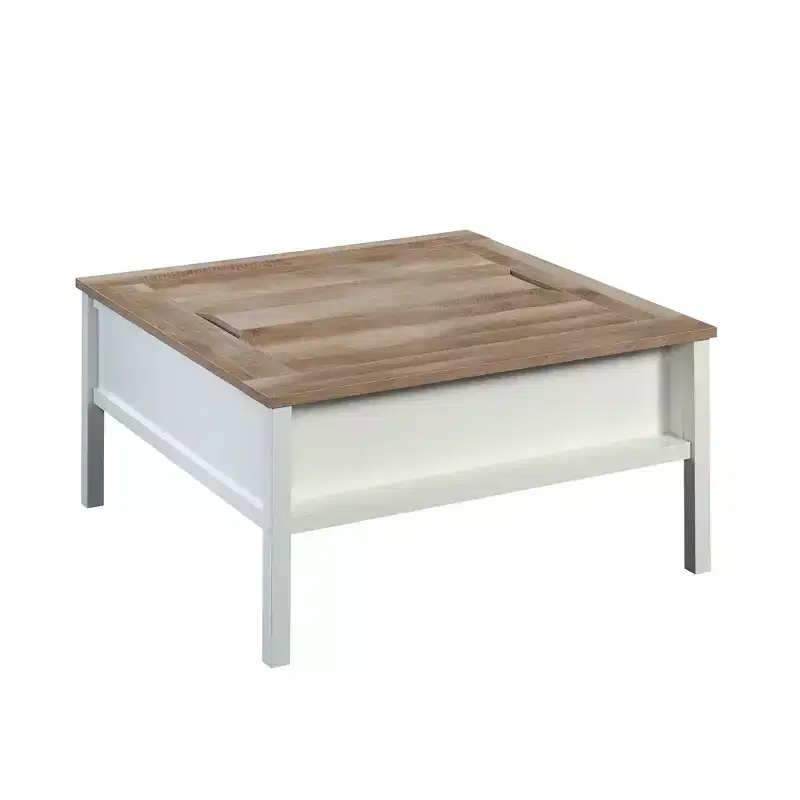 Gaming Coffee Table with Reversible Top and Adjustable Storage Shelf - Soft White