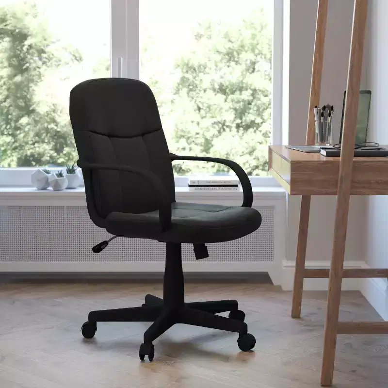 Emma and Oliver Mid-Back Black Glove Vinyl Executive Swivel Office Chair with Arms