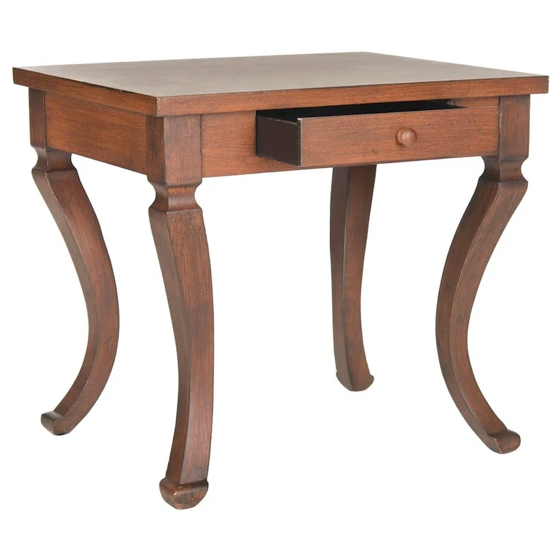 Brown 1-Drawer Side Table with Cabriole Legs for 1 Person