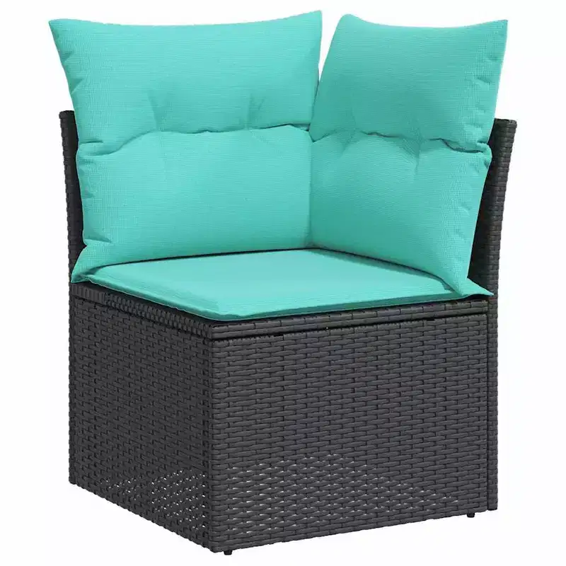 vidaXL Patio Sofa Set Black, Blue PE Rattan, Powder-Coated Steel Large