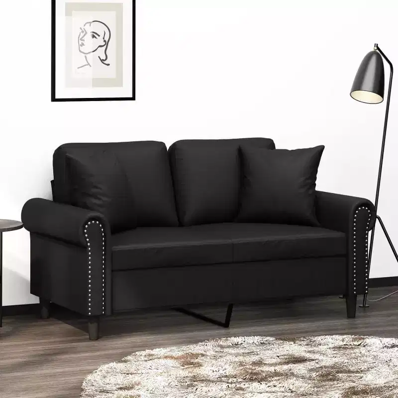 vidaXL 2-Seater Sofa with Throw Pillows Loveseat Couch Black Faux Leather