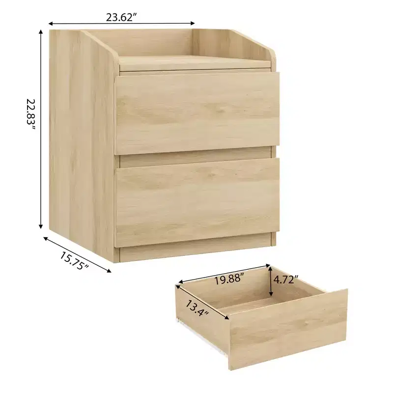 Modern Space-Saving Side Table with 2 Drawers, Wooden Accent Table, Storage Nightstand for Bedroom & Living Room, Natural Wood Finish
