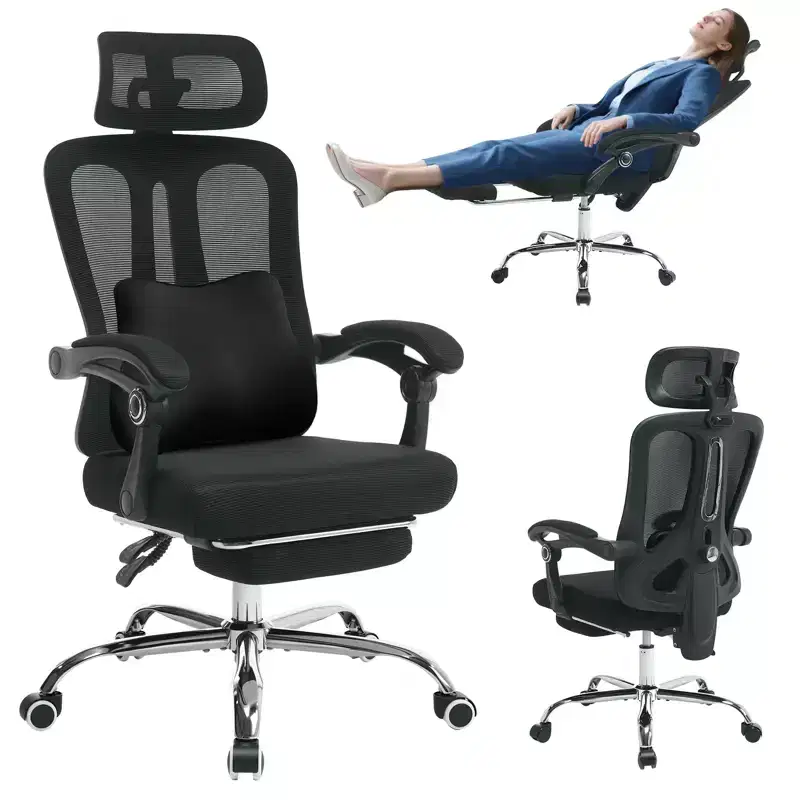 Acekool Ergonomic Mesh Reclining Chair with Footrest, Adjustable Lumbar & Headrest, for Home Office Gaming Room