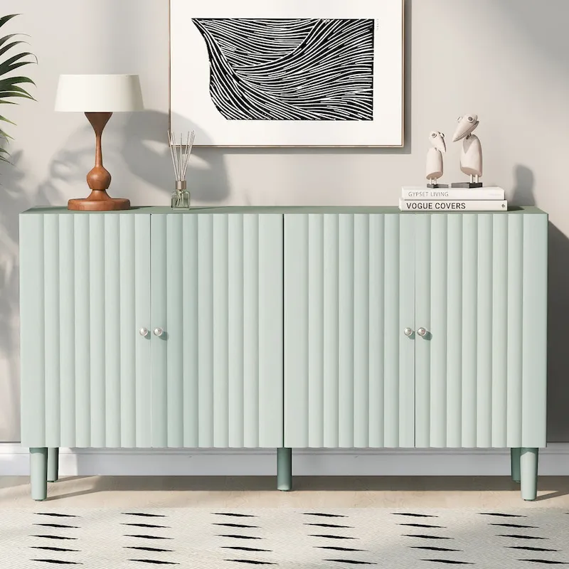 Elegant Four-Door Sideboard with Wavy Pattern Doors