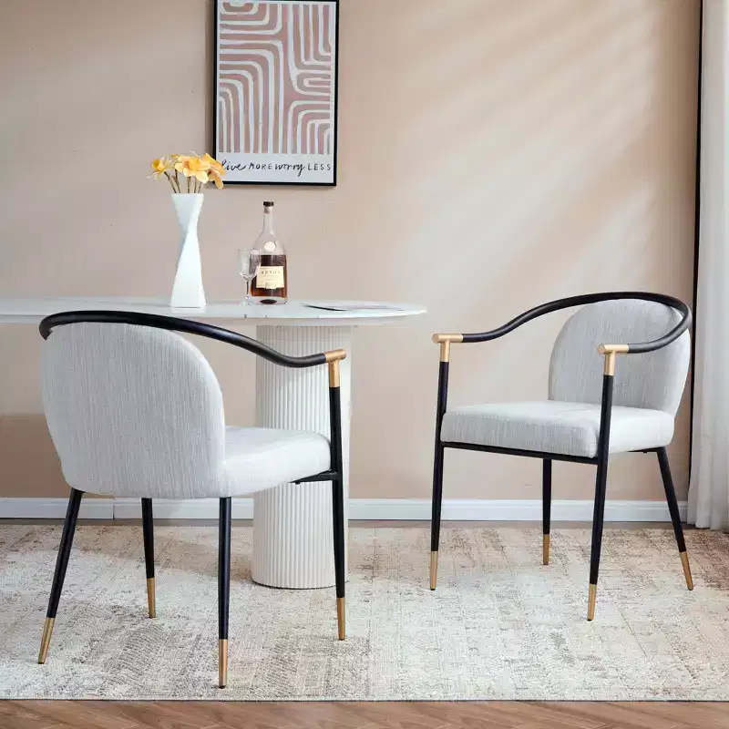 Beige Upholstered Dining Chair, King Louis Back, Set of 2
