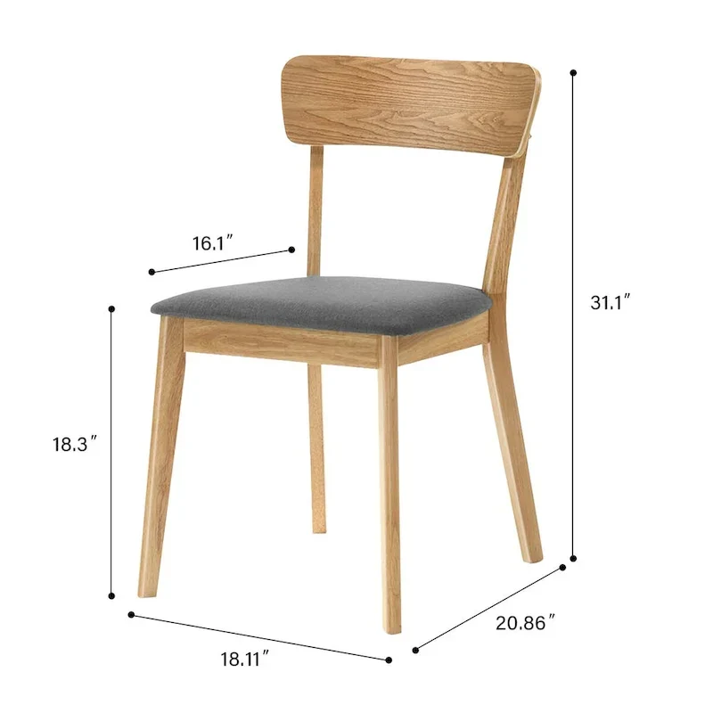 Dining Chair Set Of 2, Solid Rubberwood Foam Upholstery Cushion Seat Wooden Ladder Back Side Chairs