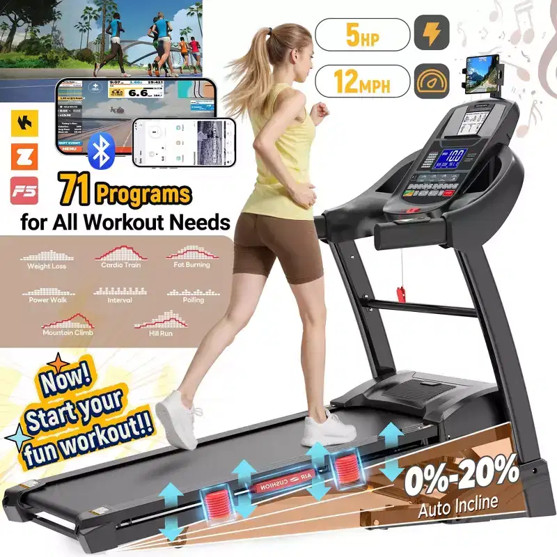 Treadmill Clearance: 5HP Folding Treadmill for Home, 20 Level Auto Incline, 71 Programs, Free Courses, 300 lbs Capacity, Jogging walking machine