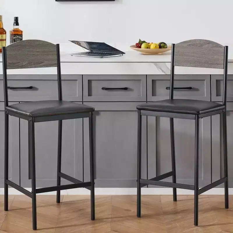 TROPOW Bar Stools, Set of 2-4 PU Upholstered Barstools, 25.2 Inch Modern Counter Height Barstools with Back and Footrest, Dining Chairs
