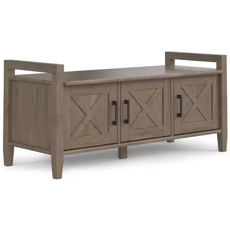 Cantina SOLID WOOD 44 inch Wide Transitional Entryway Storage Bench in Smoky Brown