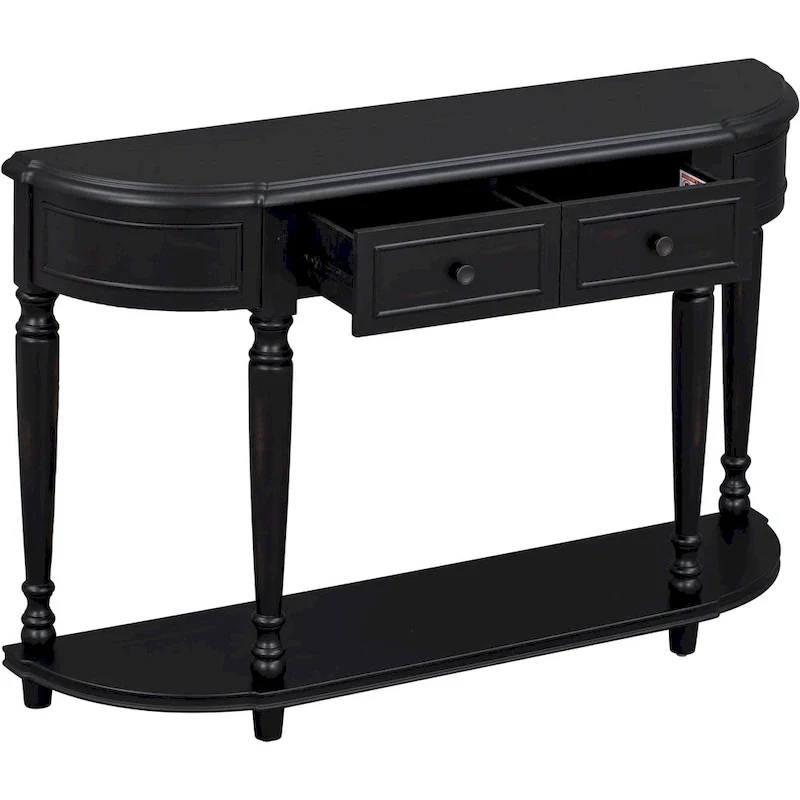 Retro Circular Curved Design Console Table with Open Style Shelf