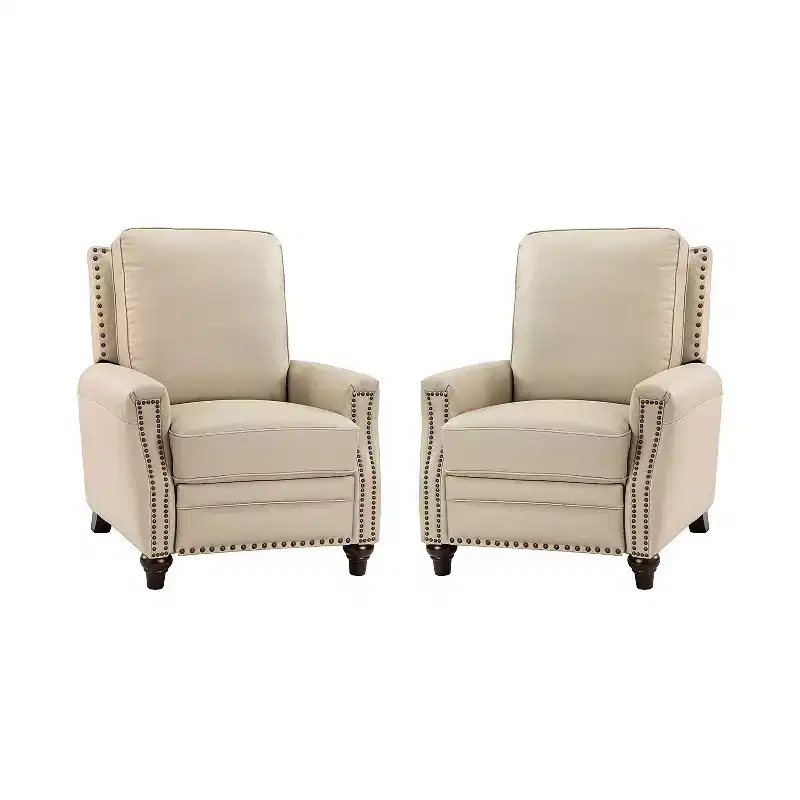 Set of 2 Theresa Modern Upholstery Genuine Leather Recliner with Nailhead Trim for Living Room and Bedroom| ART OF LIVING DESIGNS