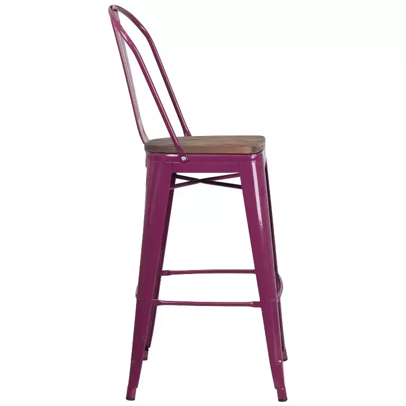 Flash Furniture 30 High Metal Barstool with Back and Wood Seat